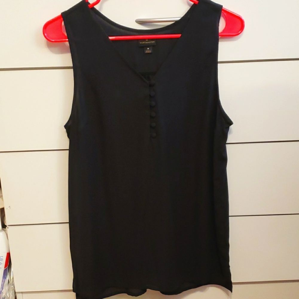 Worthington black front button v neck blouse tank top medium